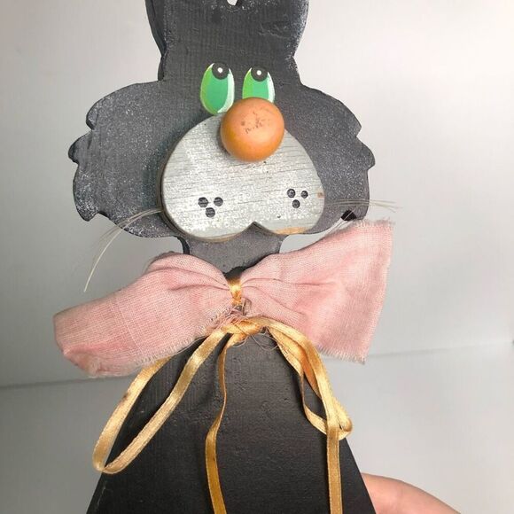 vintage hand made folk art wooden cut out halloween black cat decoration 15.5 in - Picture 6 of 9